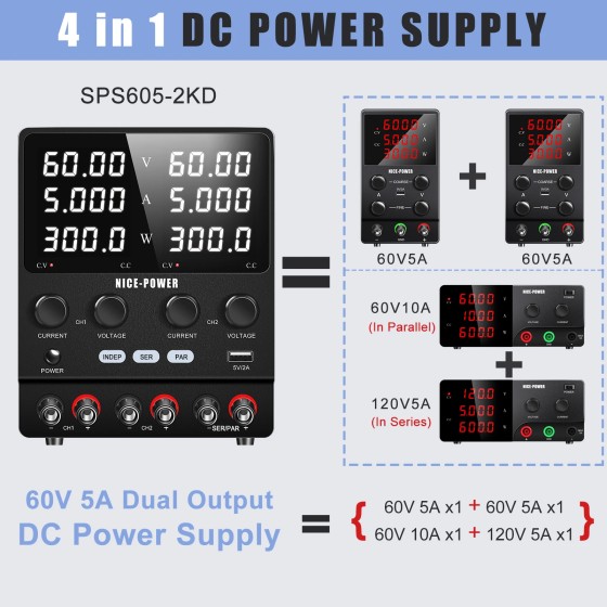 Wholesale SPS605-2KD 60V 5A Digital Display Dual Channel Variable Voltage Regulator Laptop Repair Power Supply